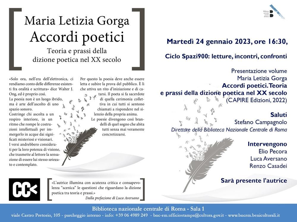 Accordi poetici Maria Letizia Gorga Luca Aversano Elio Pecora martedì 24 gennaio 2023