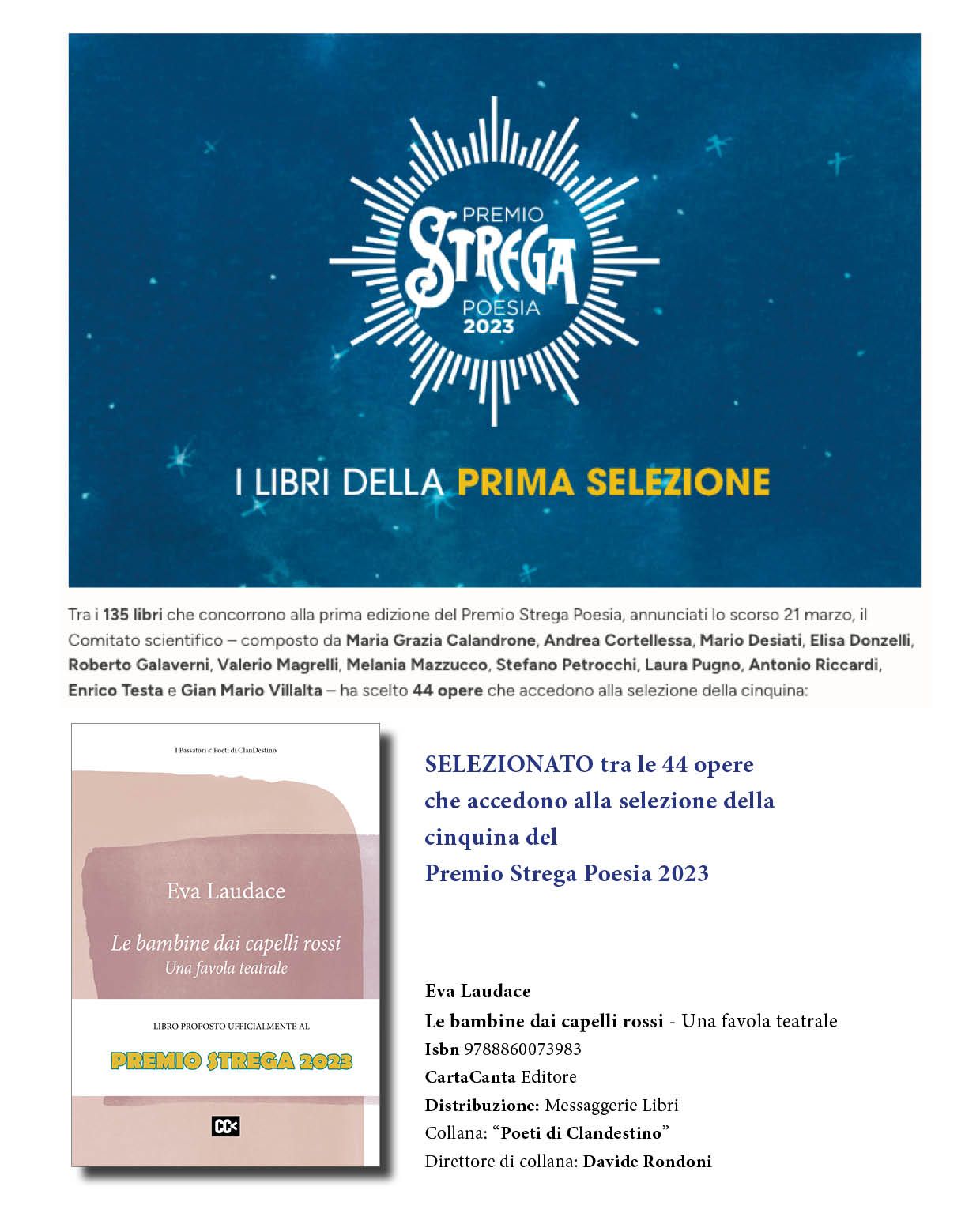 Finalisti Premio Strega 2023 Bambine capelli rossi Eva Laidace Davide Rondoni Renzo Casadei