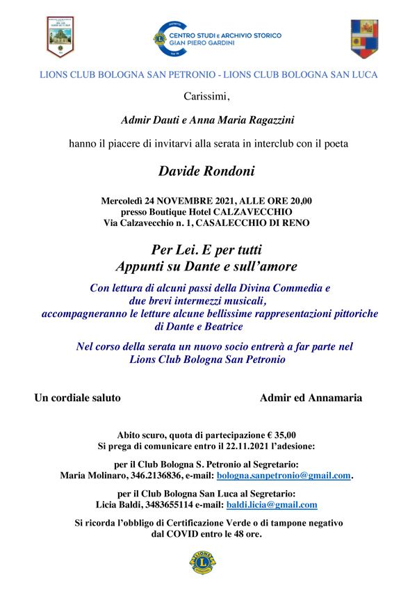 Davide Rondoni Per Lei e Per Lutti LIONS Club